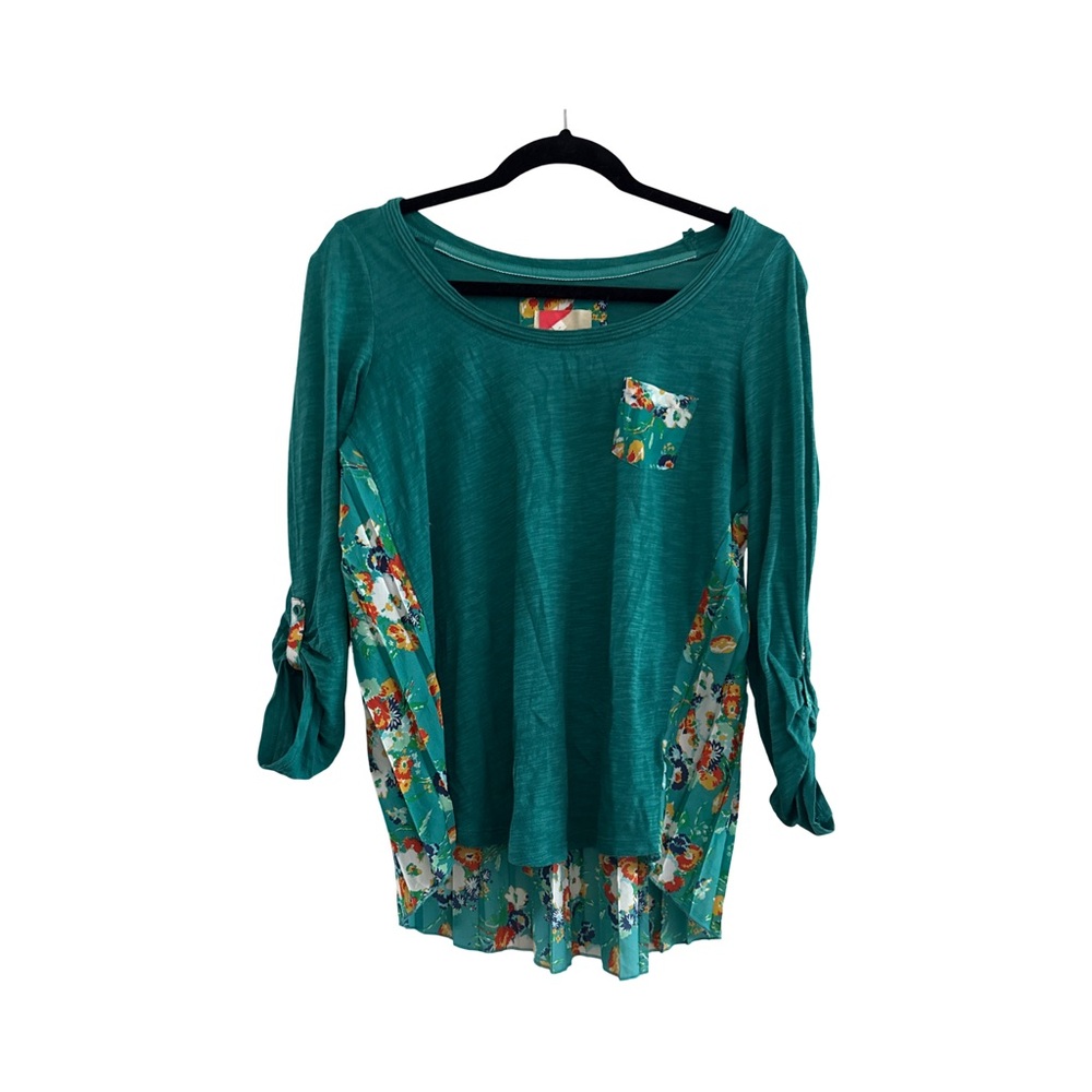 ANTHROPOLOGIE Floral Teal pleated Women's Top